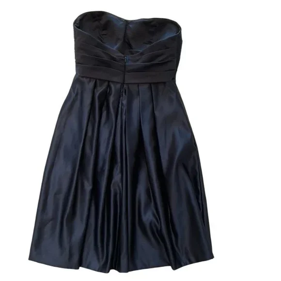 Bill Levkoff Navy Blue Satin Cocktail Bridesmaid Dress Size 8 EUC - Picture 7 of 10